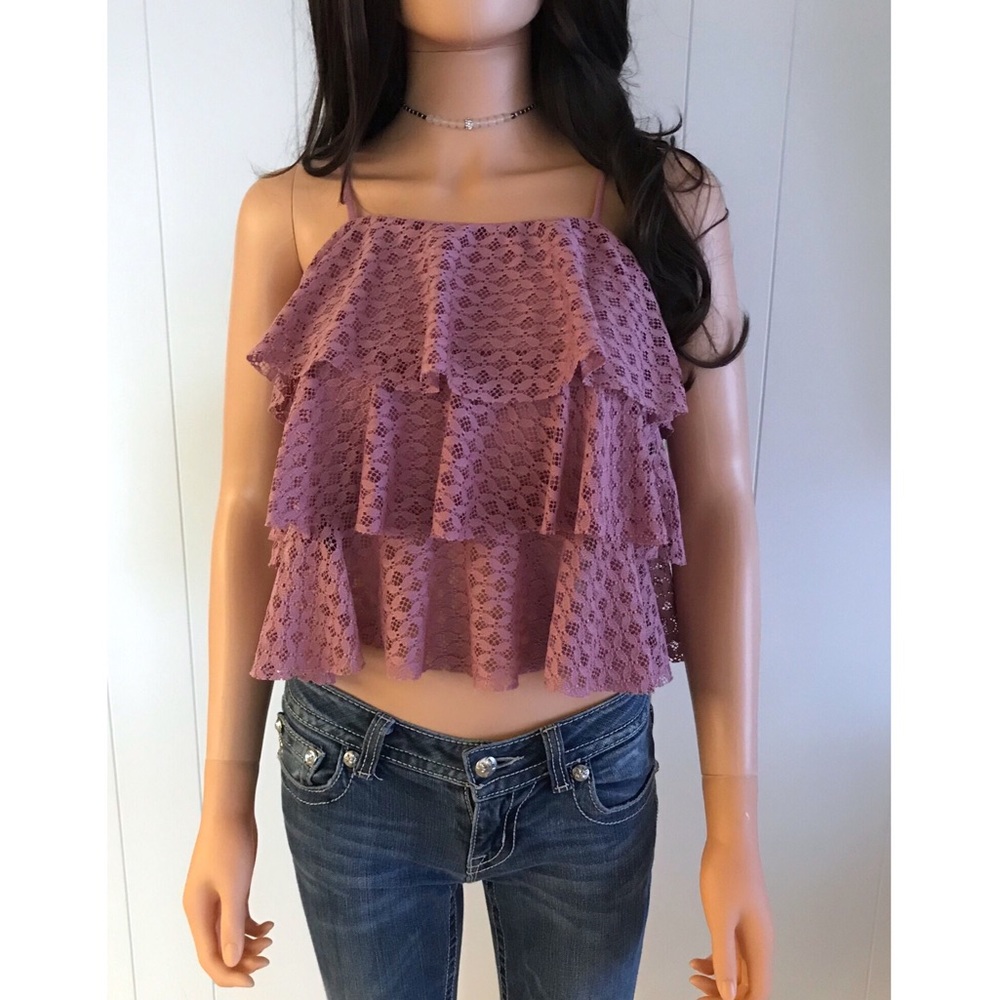 💥NWT💥CHARLOTTE RUSSE Mauve Pink Layered Lace Top